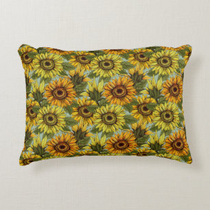 Solblommor på Sage Background Foliage Orange Yello Prydnadskudde