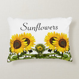 Solblommor på vit Blommigt, dekorfärg Prydnadskudde