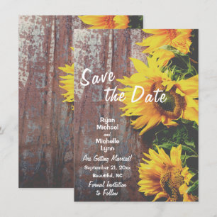 Solblommor på Wood Rustic Save Date Bröllop Inbjudningar