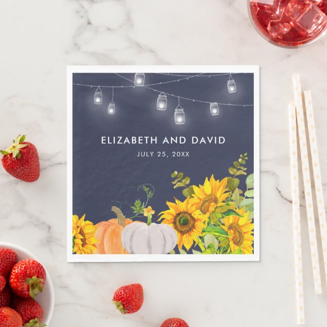 Solblommor Pumpkin String Ljus Rustic Bröllop Pappersservett (Insitu)