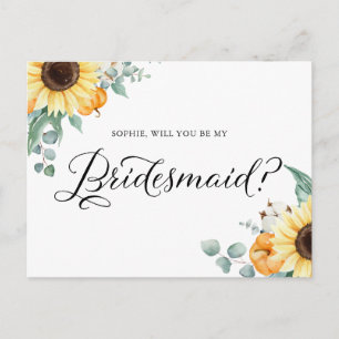 Solblommor Pumpkins blir mitt bridesmaid-kort Vykort