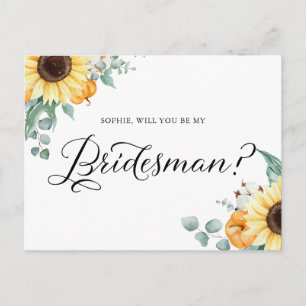 Solblommor Pumpkins blir mitt Bridesman Card Vykort