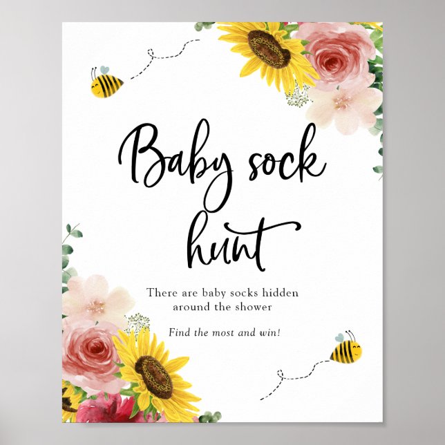 Solblommor, Ro och bin Baby Sock Hunt Poster (Framsidan)
