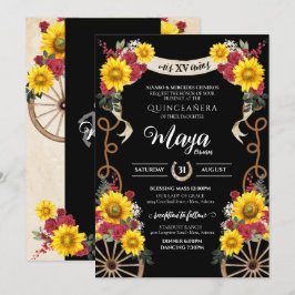 Solblommor Röd ros Black Charro Quinceanera Invi Inbjudningar