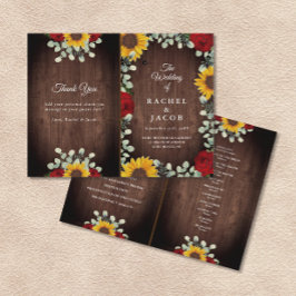 Solblommor Röd ros Rustic Foled Bröllopsprogram