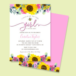 Solblommor Rosa ros Sweet Bee Baby Shower Inbjudningar