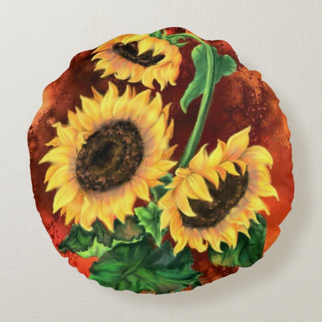 Solblommor Round Pillow Rund Kudde (Baksidan)