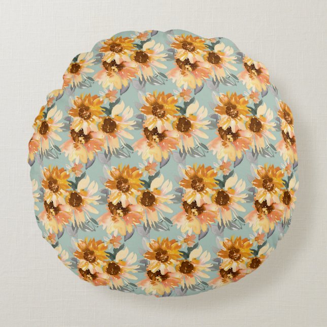 Solblommor Round Pillow Rund Kudde (Framsidan)