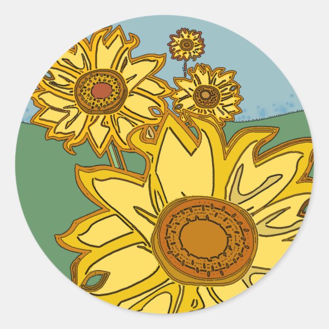 Solblommor Runt Klistermärke (Framsida)
