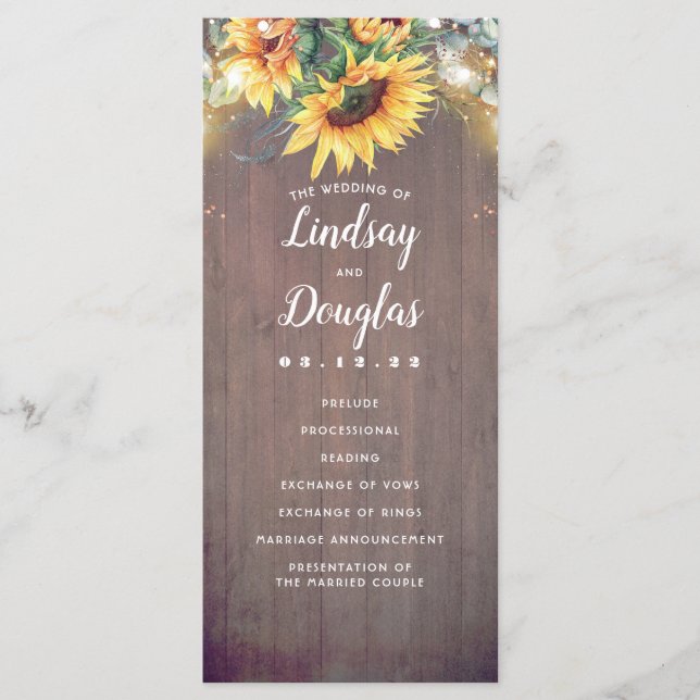 Solblommor Rustic Land Fall Wedding Programs Program (Framsida)