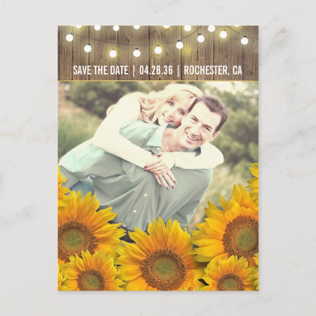 Solblommor Rustic Photo Save Date Postcards Meddelande Vykort (Framsida)