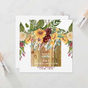 Solblommor Rustic Wood Burgundy Möhippa Inbjudningar