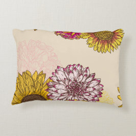 Solblommor, rysanthemum, nejlikor, Blommigt Prydnadskudde