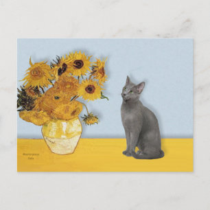 Solblommor - rysk blå katt vykort