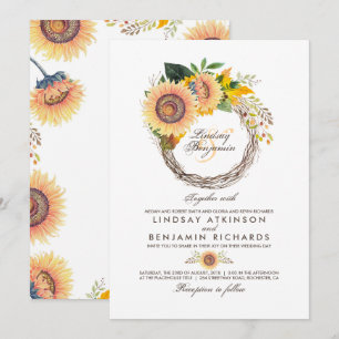 Solblommor Sandedräkt Rustic Fall Wedding Inbjudningar