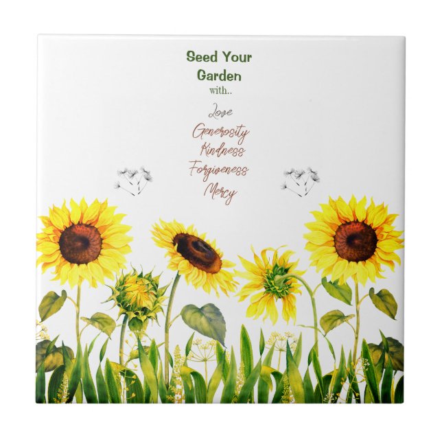 Solblommor "Seed Your Garden" Script Ord Kakelplatta (Framsidan)