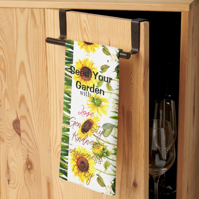 Solblommor "Seed Your Garden" Script Ord Kökshandduk (Thirds Fold)