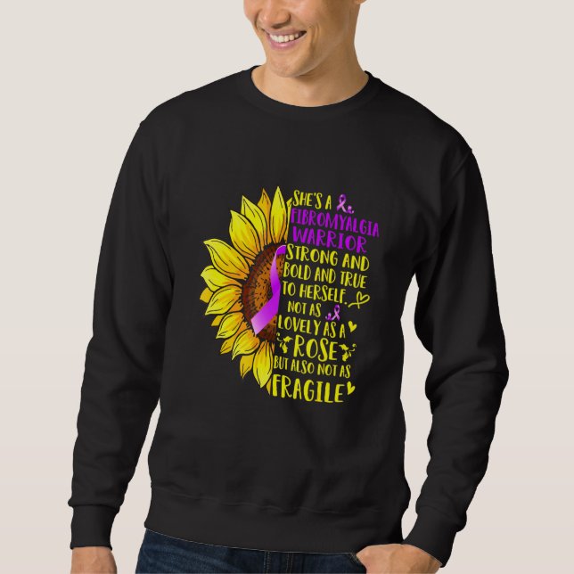 Solblommor Shes A Fibromyalgia Warrior Awareness Lång Ärmad Tröja (Framsida)