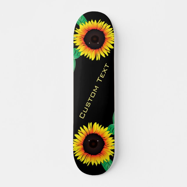 Solblommor Skateboard - Anpassningsbar Text och Fä (Framsida)