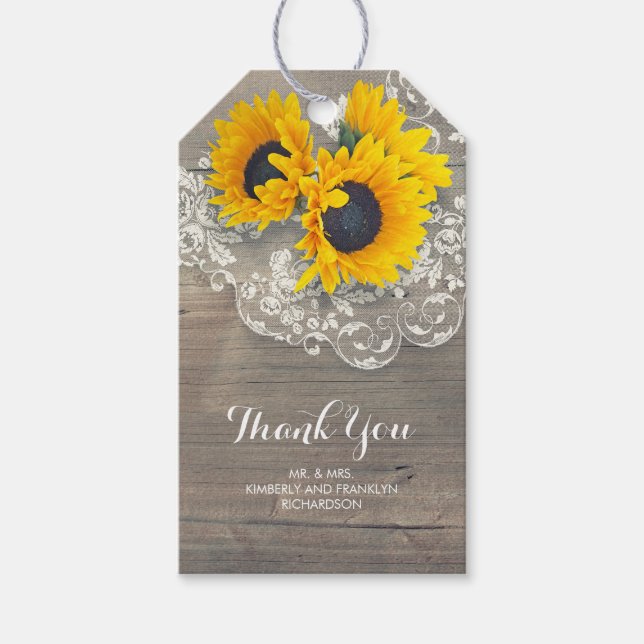 Solblommor Snöre Rustic Land Wood Speciell Presentetikett (Framsidan)