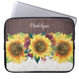 Solblommor Snöre Wood Rustic Namn Laptop Fodral