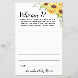 Solblommor som är jag Baby Shower Game Card Flygblad