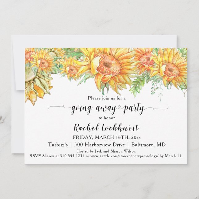 Solblommor som går bort Party Flytta Party Inbjudningar (Framsida)