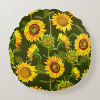 Solblommor Sömlös mönster Rund Kudde