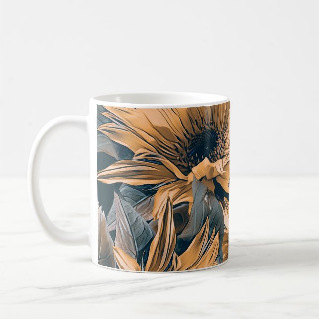 Solblommor, sömlös mönster. Vattenfärgbas hösten Kaffemugg (Vänster)