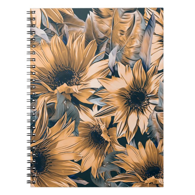 Solblommor, sömlös mönster. Vattenfärgsbas hösten Anteckningsbok (Framsidan)