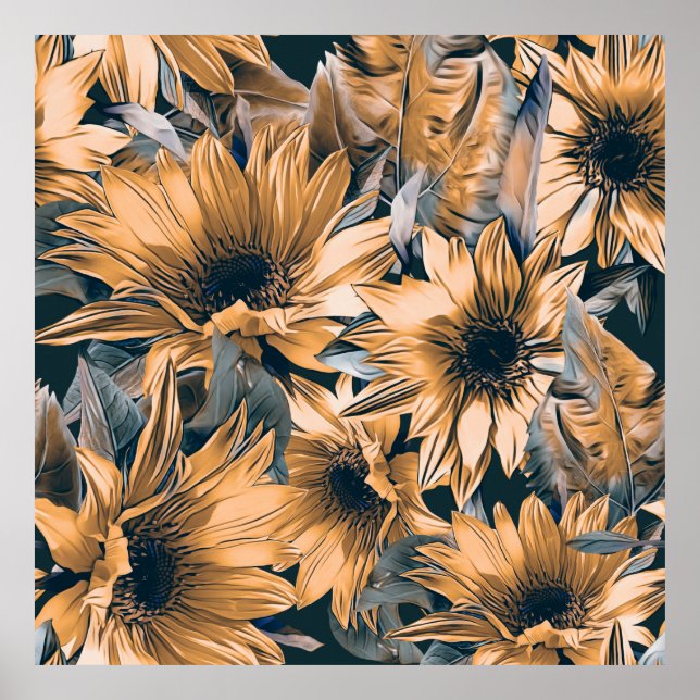 Solblommor, sömlös mönster. Vattenfärgsbas hösten Poster (Framsidan)
