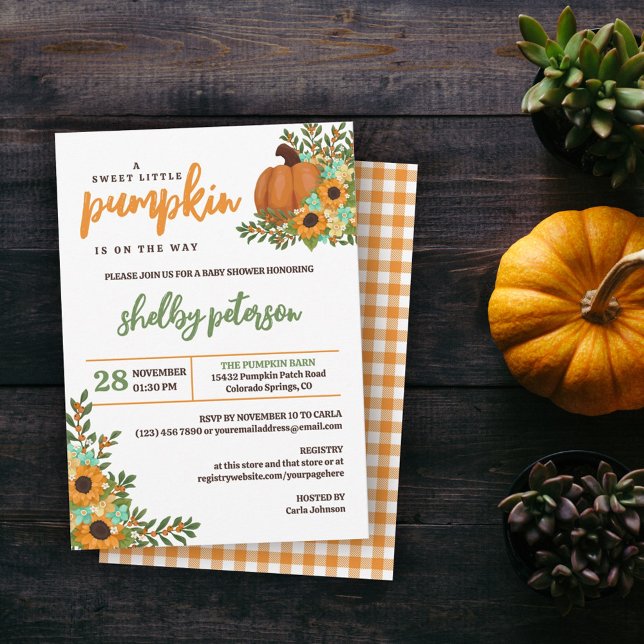 Solblommor Söta lilla Pumpkin Gender Neutral Inbjudningar (Skapare uppladdad)