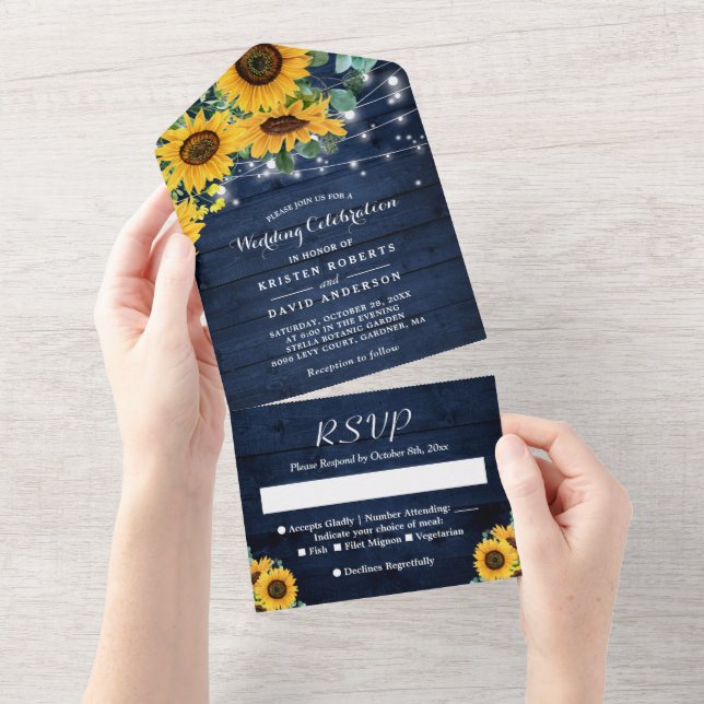 Solblommor String Ljus Rustic Navy Blue Bröllop (Avrivbar del)