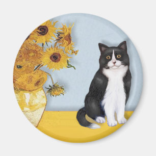 Solblommor - Svart och vit katt Magnet