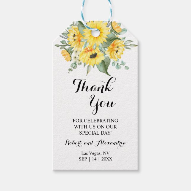 Solblommor, Tack för kommande bröllopsförmån Presentetikett (Framsidan)
