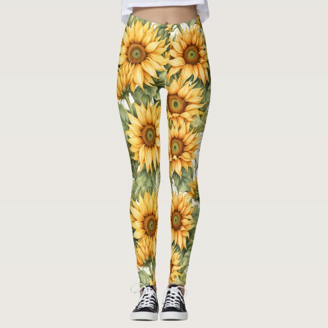Solblommor Teckning Leggings (Framsida)