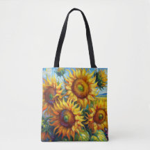 Solblommor Tote Bag Oljemålning Stil