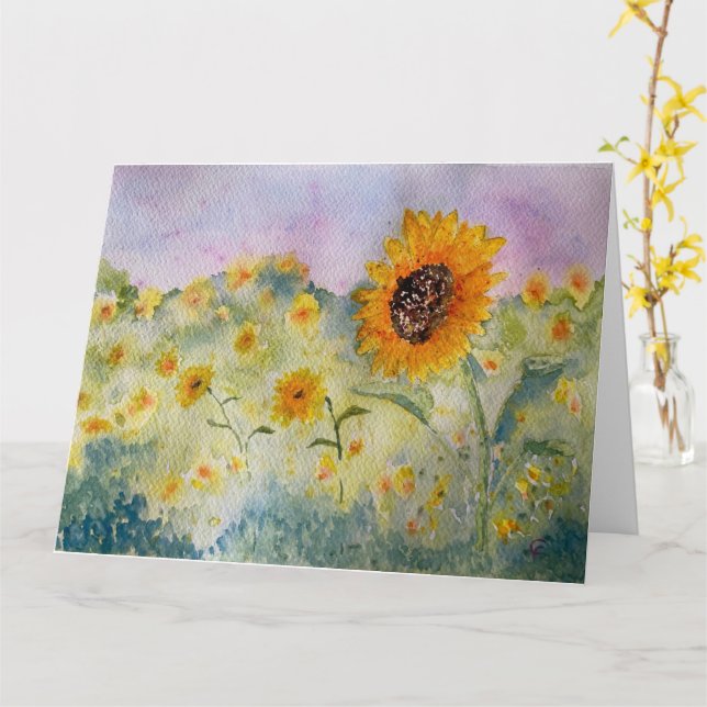 Solblommor, vattenfärg kort (Gul blomma)