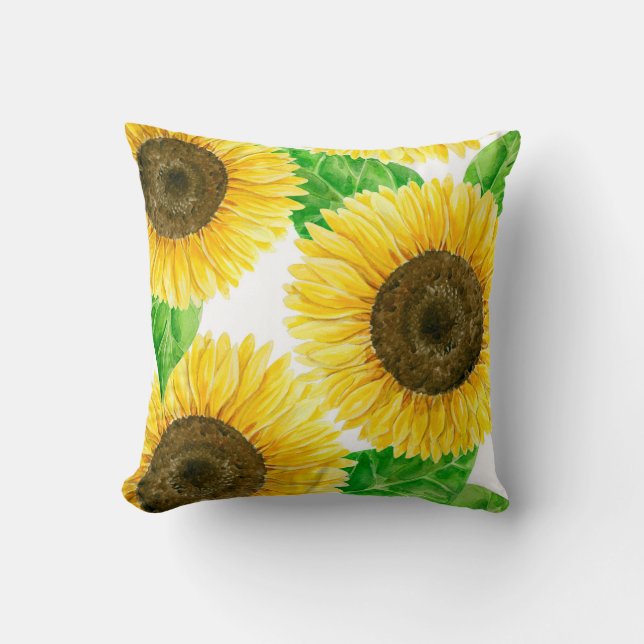 Solblommor, vattenfärg kudde (Framsida)