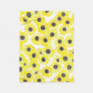 Solblommor, vattenfärg mönster fleecefilt