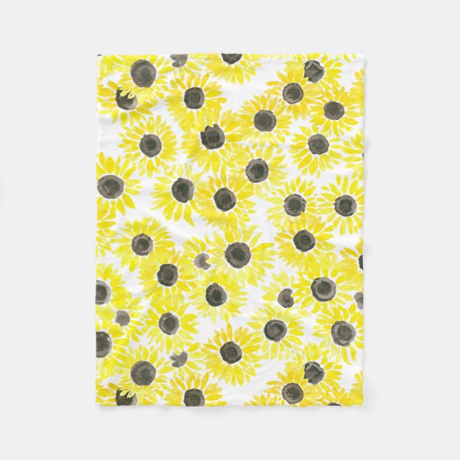 Solblommor, vattenfärg mönster fleecefilt (Framsidan)