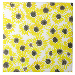 Solblommor, vattenfärg mönster kakelplatta