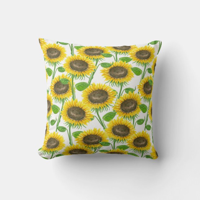 Solblommor, vattenfärg mönster kudde (Framsida)