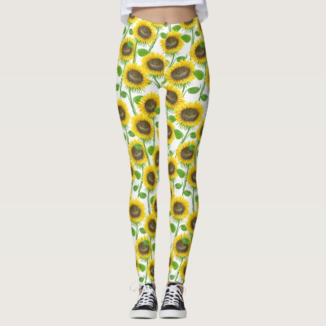Solblommor, vattenfärg mönster leggings (Framsida)