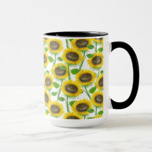 Solblommor, vattenfärg mönster mugg