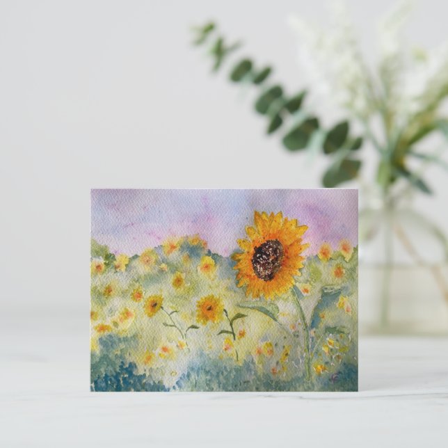 Solblommor, vattenfärg vykort (Stående Fram)