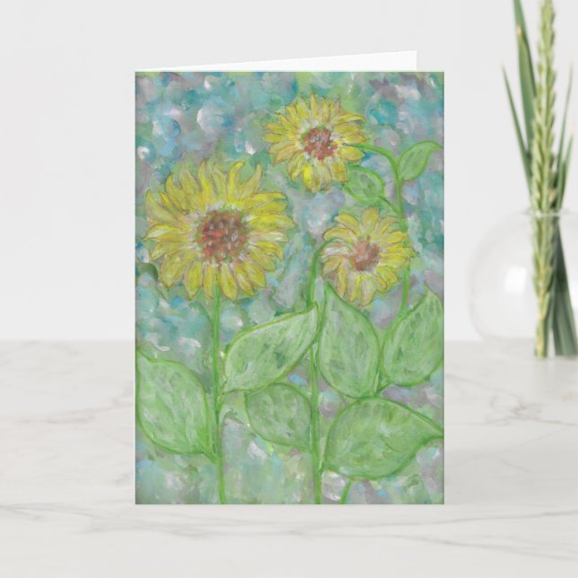 Solblommor, vattenfärgat, mappat gratulationskort kort (Framsida)