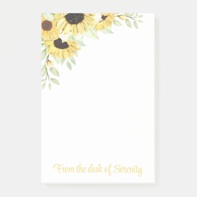 Solblommor Vattenfärgblommor Gult Blommigt Post-  Post-it Block (Framsida)