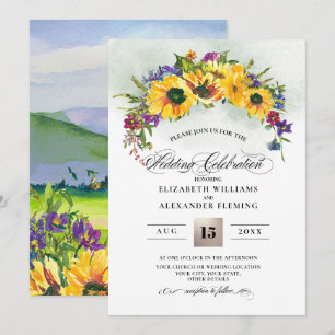 Solblommor Vild Meadow Summer Rustic Bröllop Inbjudningar