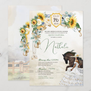 Solblommor Vit ros Western Charro Quinceanera Inbjudningar